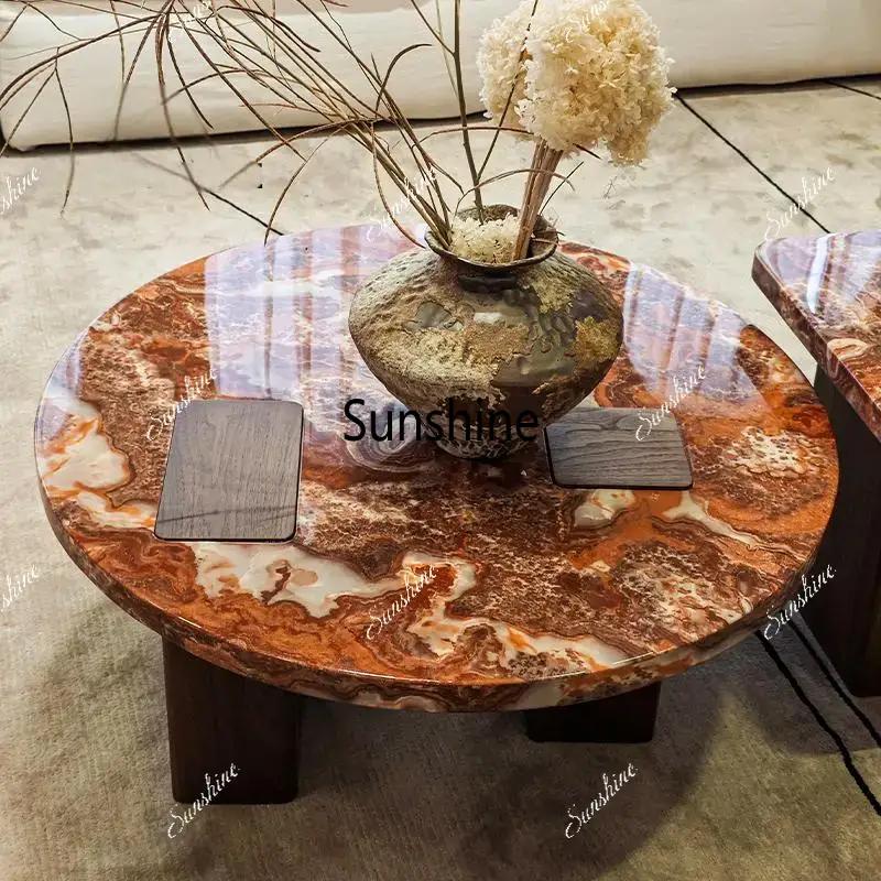 Tea And Coffee Fusion - Lava Red Marble Geometric Coffee Table